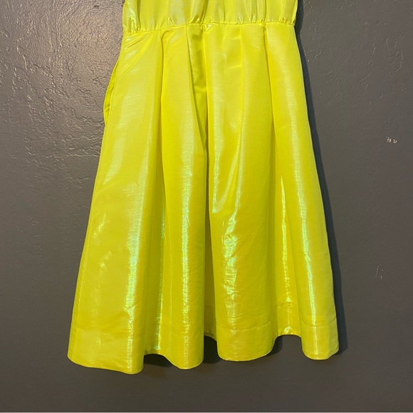 Christopher Rogers Woman Yellow Midi Dress Volume Iridescent Puff Sleeve Size M - Picture 8 of 11